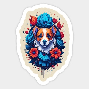 Cute puppy floral retro design Sticker